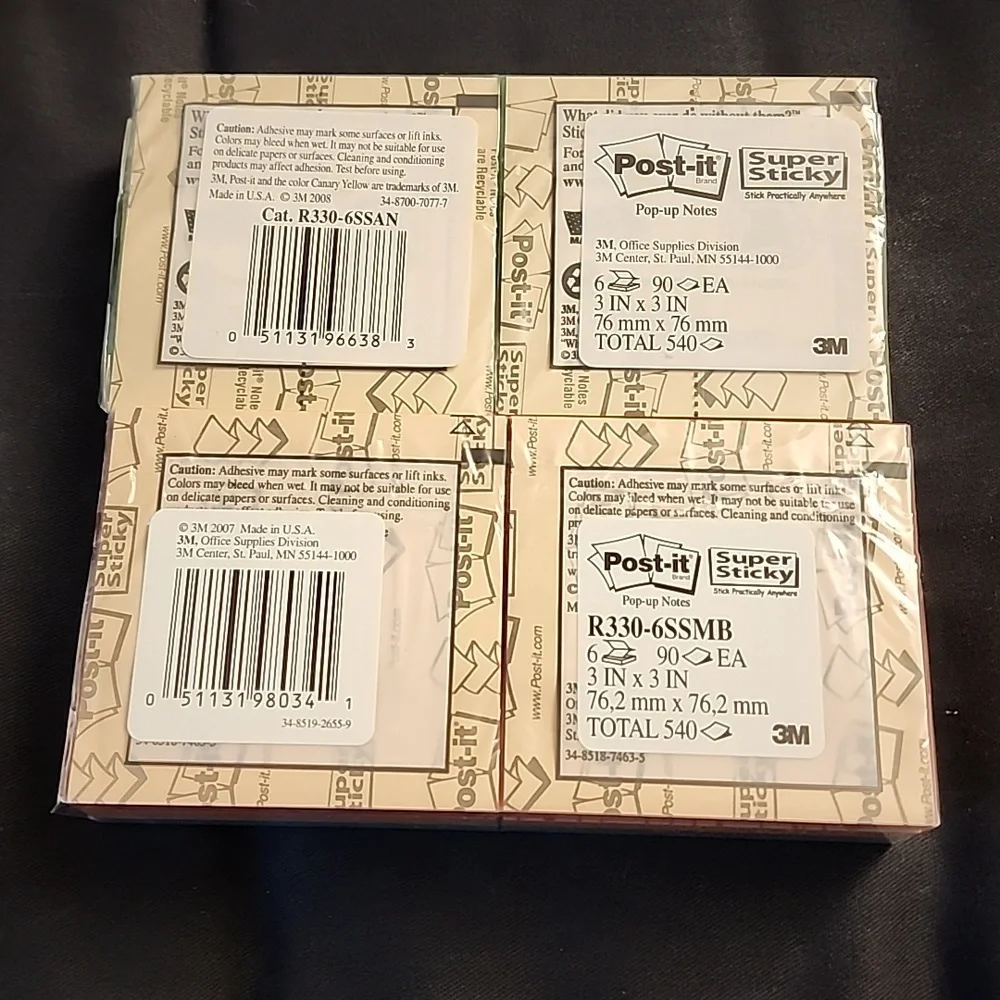 Post It Notes, 3x3 Inches, Pop-Up Style, 6  pads each. New, never opened. - Picture 2 of 4